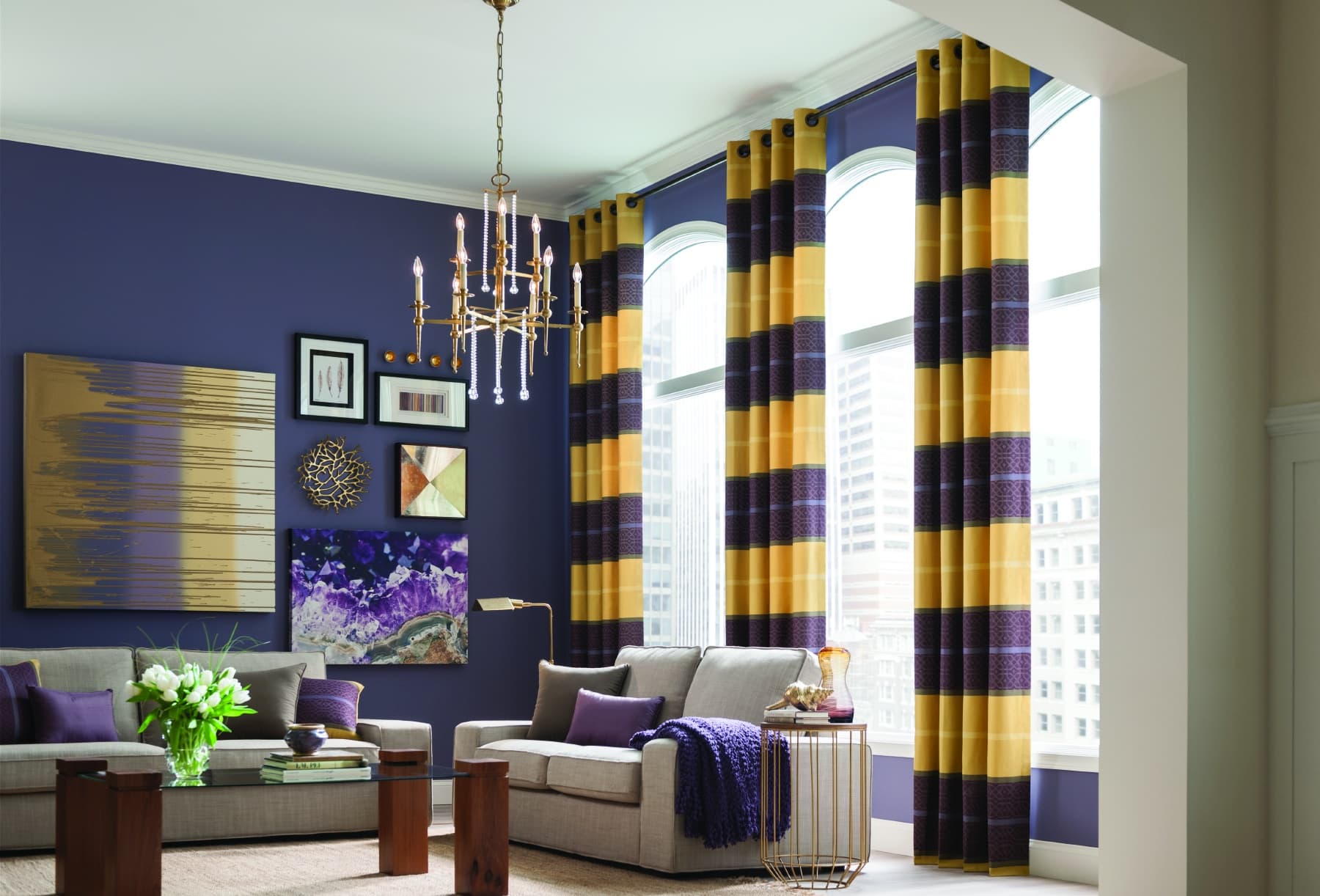 purple and yellow striped panels