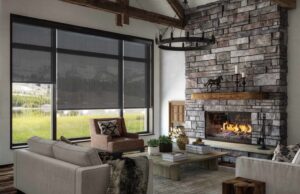 Solar shades reducing glare from the sun in a living room.